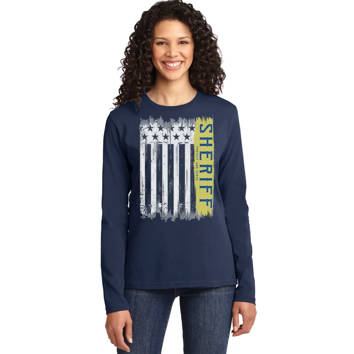 Sheriff American Flag Protect And Serve Ladies Long Sleeve Shirt