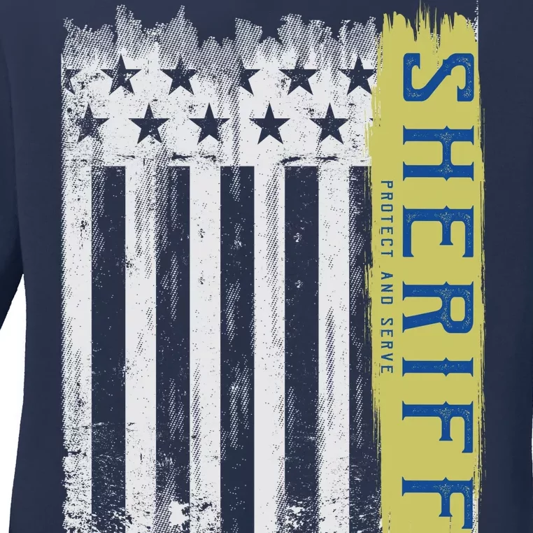 Sheriff American Flag Protect And Serve Ladies Long Sleeve Shirt