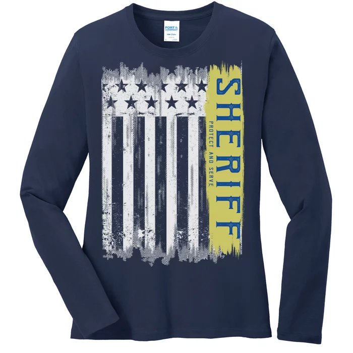 Sheriff American Flag Protect And Serve Ladies Long Sleeve Shirt