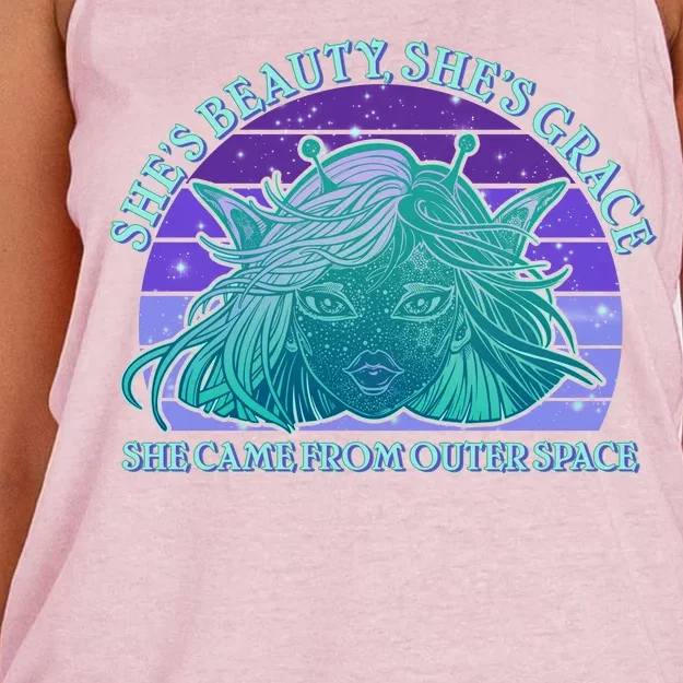 She's Beauty She's Grace She Came From Outer Space Women's Knotted Racerback Tank