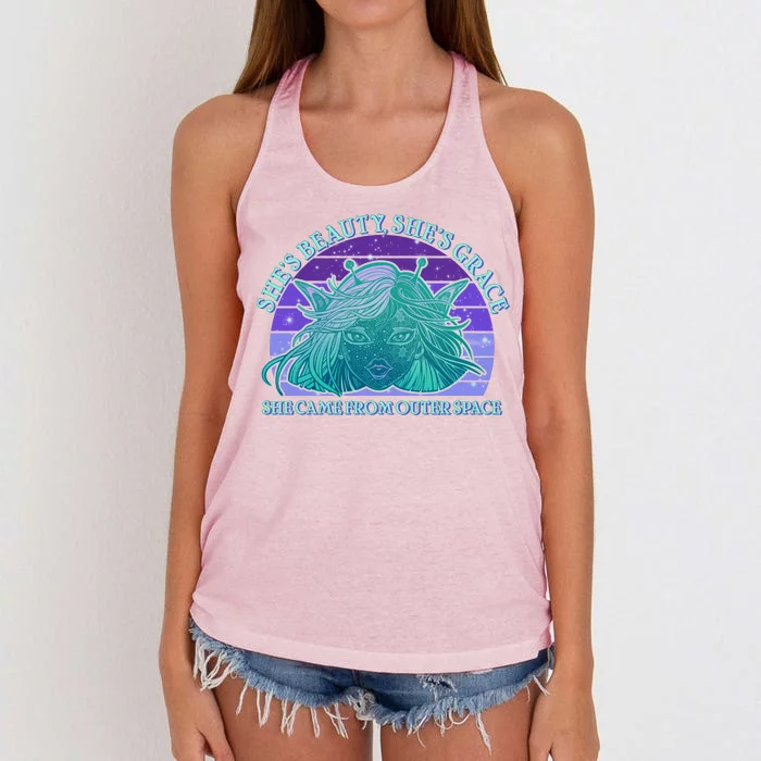 She's Beauty She's Grace She Came From Outer Space Women's Knotted Racerback Tank