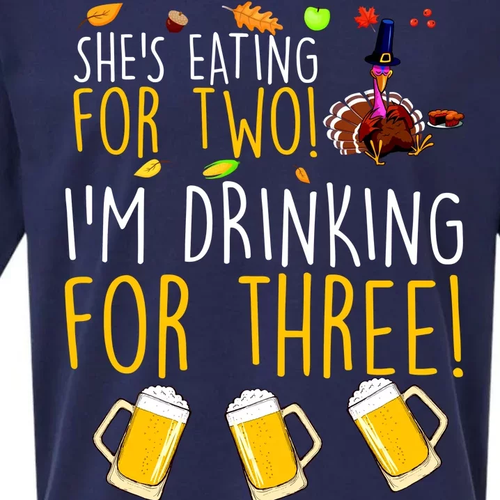 She's Eating for Two I'm Drinking for Three Thanksgiving Sueded Cloud Jersey T-Shirt