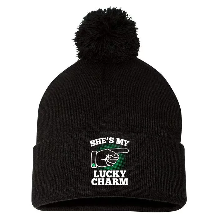 She's My Lucky Charm St Patrick's Day Matching Couples Pom Pom 12in Knit Beanie