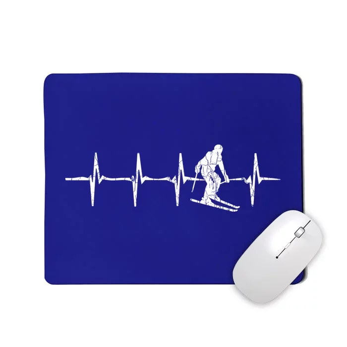 Ski Heartbeat Funny Vintage Skiing Skier Adventure Graphic Gift Mousepad