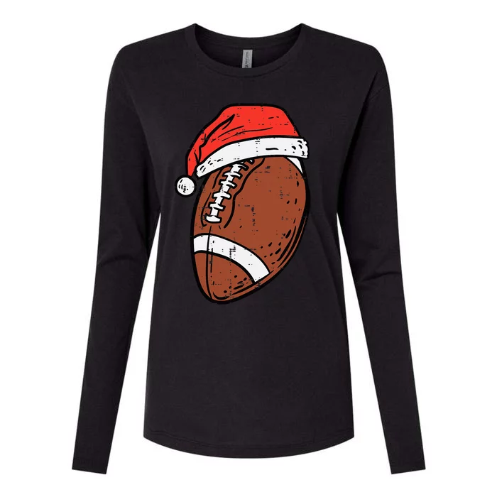 Santa Hat for American Football Fans Festive Sports Holiday Gift Womens Cotton Relaxed Long Sleeve T-Shirt