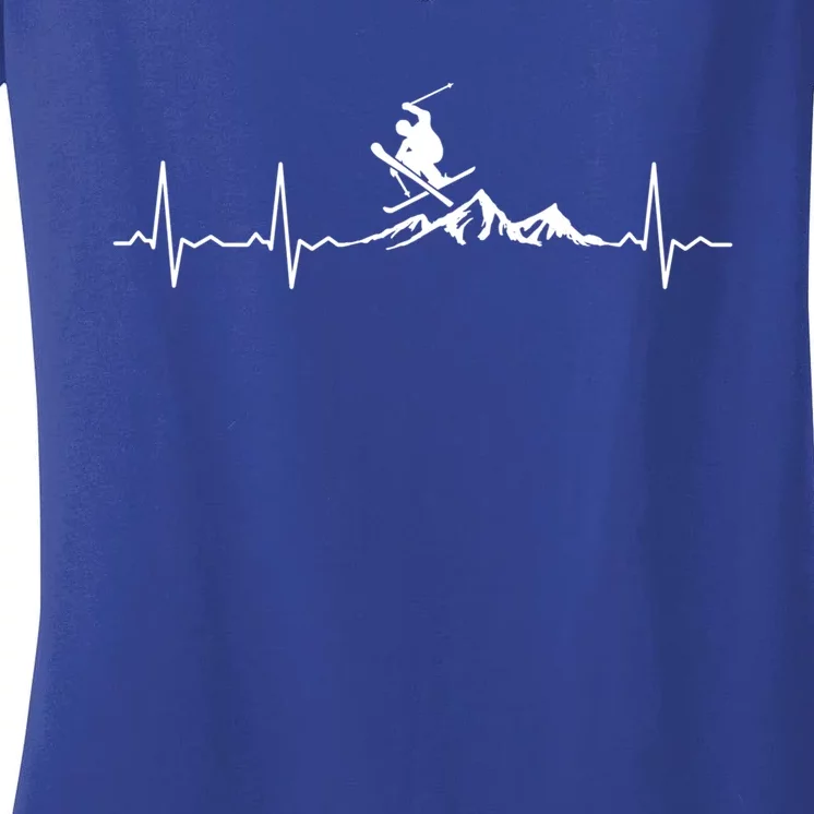 Skiing Heartbeat Funny Gift For Ski Lovers Meaningful Gift Women's V-Neck T-Shirt