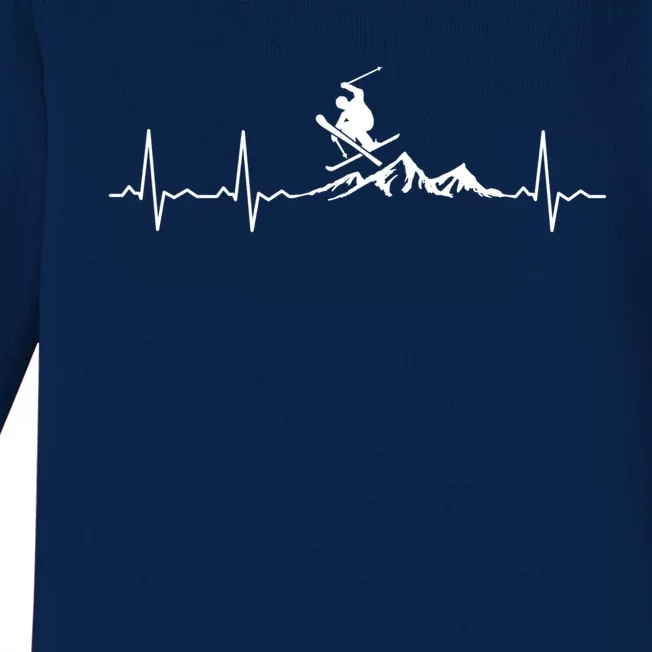 Skiing Heartbeat Funny Gift For Ski Lovers Meaningful Gift Baby Long Sleeve Bodysuit