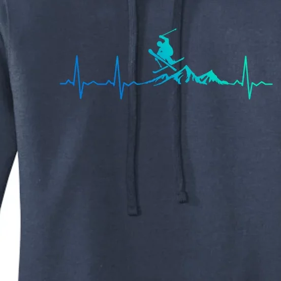 Skiing Heartbeat Funny Gift For Ski Lovers Gift Women's Pullover Hoodie