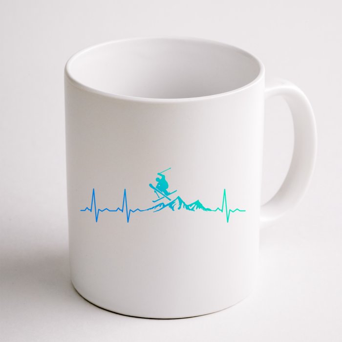 Skiing Heartbeat Funny Gift For Ski Lovers Gift Front & Back Coffee Mug