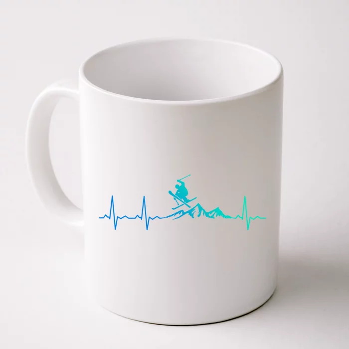 Skiing Heartbeat Funny Gift For Ski Lovers Gift Front & Back Coffee Mug