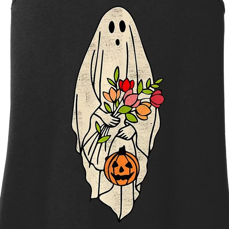 Spooky Halloween Floral Ghost Ladies Essential Tank