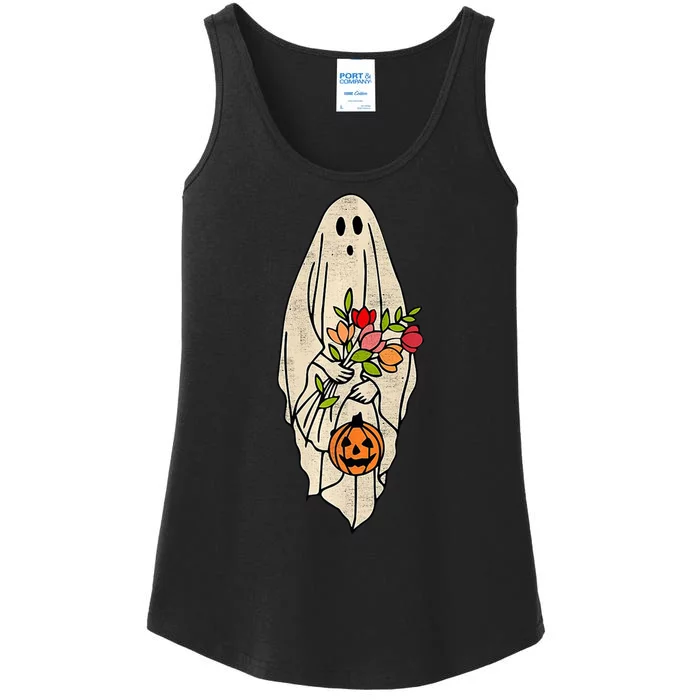 Spooky Halloween Floral Ghost Ladies Essential Tank