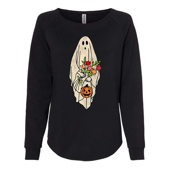 Spooky Halloween Floral Ghost Womens California Wash Sweatshirt