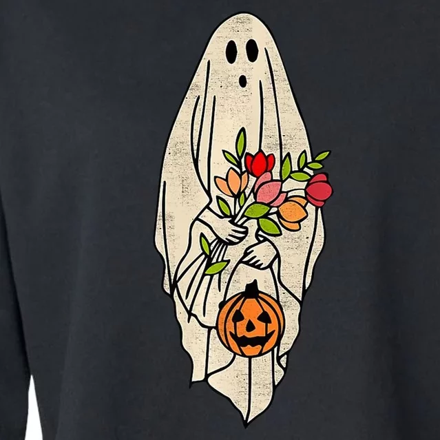 Spooky Halloween Floral Ghost Cropped Pullover Crew