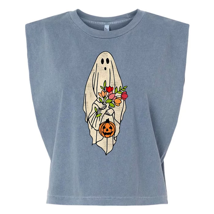 Spooky Halloween Floral Ghost Garment-Dyed Women's Muscle Tee