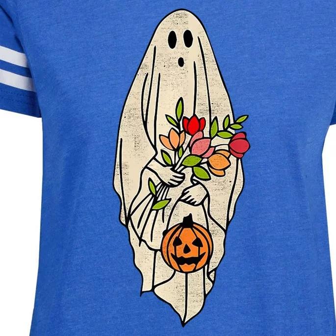 Spooky Halloween Floral Ghost Enza Ladies Jersey Football T-Shirt