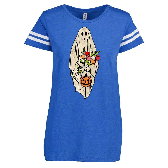 Spooky Halloween Floral Ghost Enza Ladies Jersey Football T-Shirt