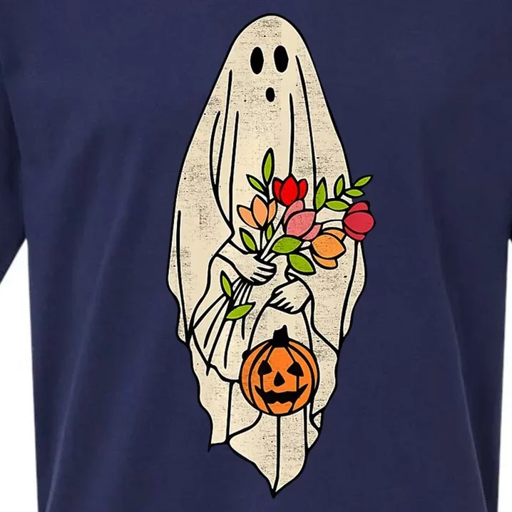 Spooky Halloween Floral Ghost Sueded Cloud Jersey T-Shirt