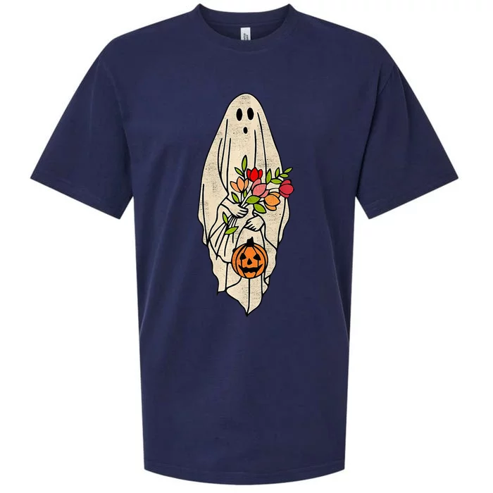 Spooky Halloween Floral Ghost Sueded Cloud Jersey T-Shirt