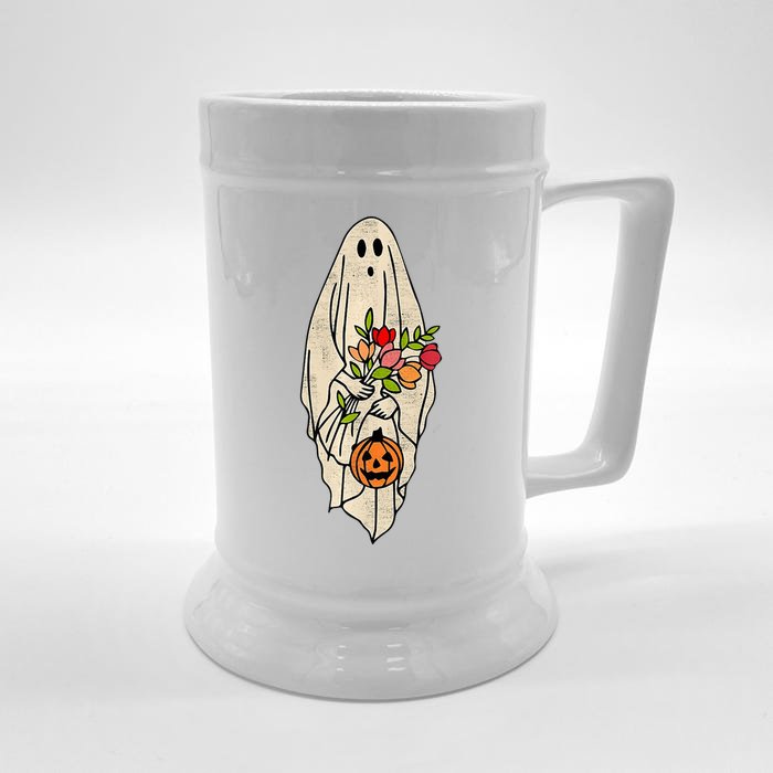 Spooky Halloween Floral Ghost Front & Back Beer Stein