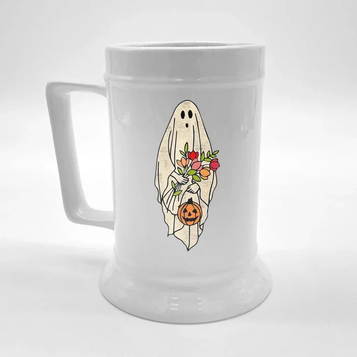 Spooky Halloween Floral Ghost Front & Back Beer Stein