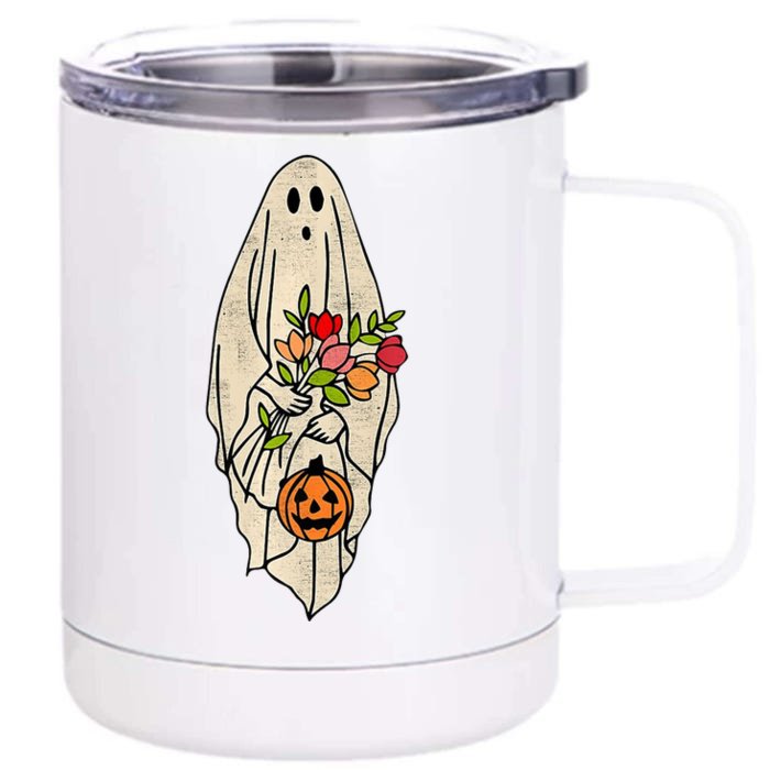 Spooky Halloween Floral Ghost Front & Back 12oz Stainless Steel Tumbler Cup