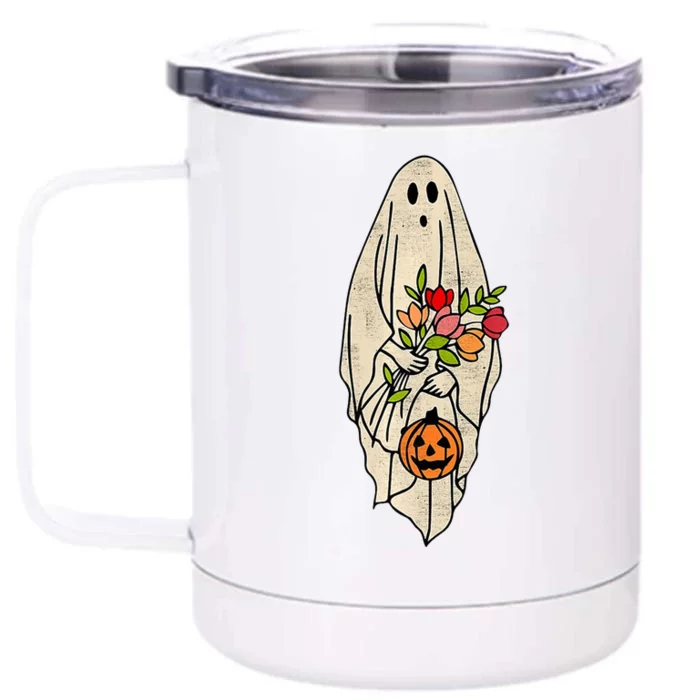 Spooky Halloween Floral Ghost Front & Back 12oz Stainless Steel Tumbler Cup