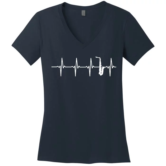 Saxophone Heartbeat For Saxophonists Women's V-Neck T-Shirt