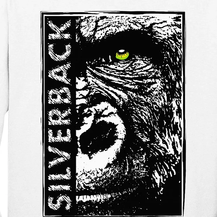 Silverback Half Face Gorilla With Green Eyes Tall Long Sleeve T-Shirt