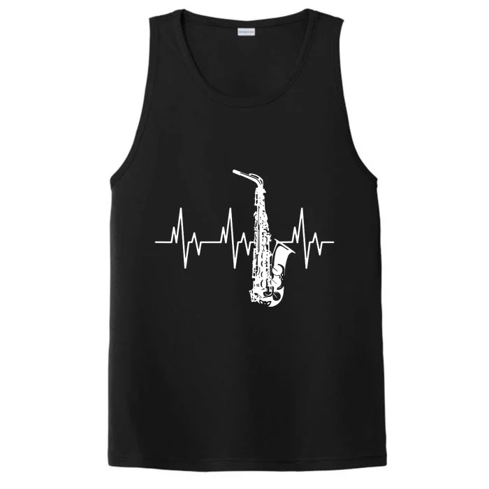 Saxophone Heartbeat Funny EKG Sax Player Gift Men Women Performance Tank