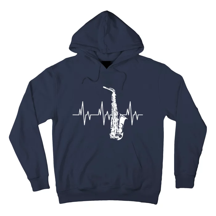 Saxophone Heartbeat Funny EKG Sax Player Gift Men Women Hoodie