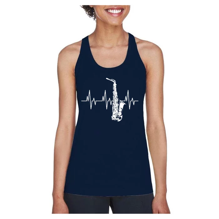 Saxophone Heartbeat Funny EKG Sax Player Gift Men Women Women's Racerback Tank