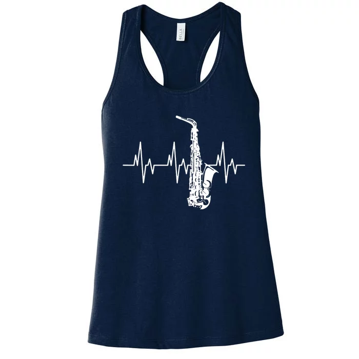 Saxophone Heartbeat Funny EKG Sax Player Gift Men Women Women's Racerback Tank