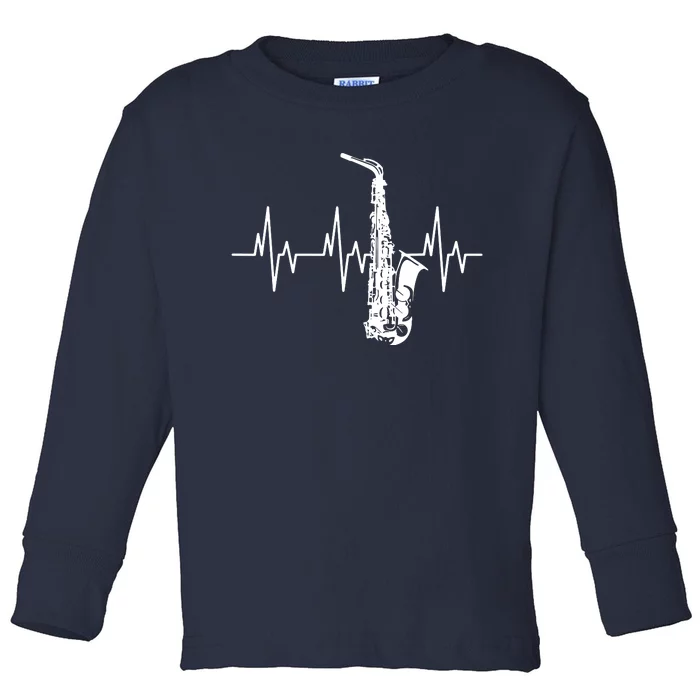 Saxophone Heartbeat Funny EKG Sax Player Gift Men Women Toddler Long Sleeve Shirt