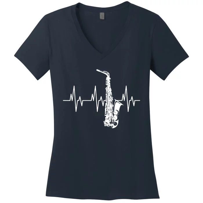 Saxophone Heartbeat Funny EKG Sax Player Gift Men Women Women's V-Neck T-Shirt