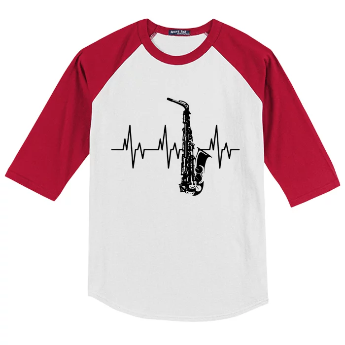 Saxophone Heartbeat Funny EKG Sax Player Gift Men Women Kids Colorblock Raglan Jersey