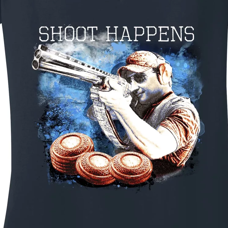 Shoot Happens Funny Trap Shooting Women's V-Neck T-Shirt