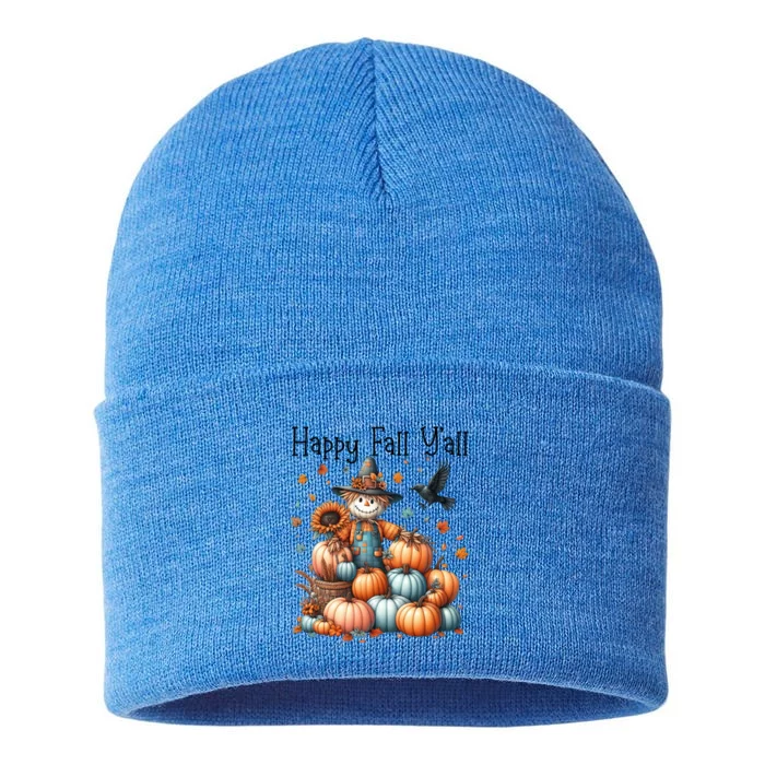 Scarecrow Happy Fall YAll Pumpkin Thanksgiving Halloween Gift Sustainable Knit Beanie