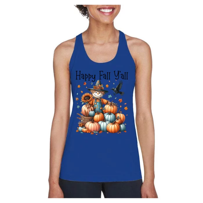 Scarecrow Happy Fall YAll Pumpkin Thanksgiving Halloween Gift Women's Racerback Tank