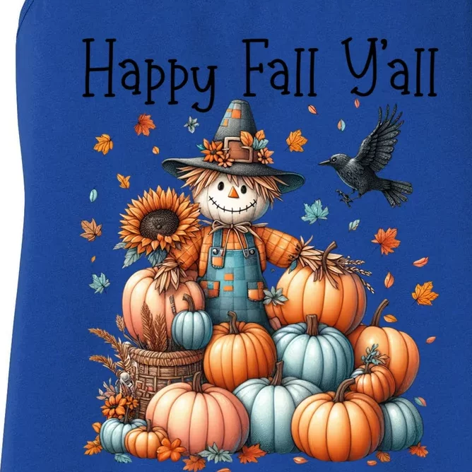 Scarecrow Happy Fall YAll Pumpkin Thanksgiving Halloween Gift Women's Racerback Tank