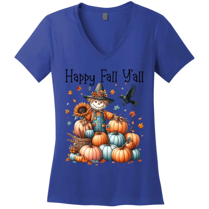 Scarecrow Happy Fall YAll Pumpkin Thanksgiving Halloween Gift Women's V-Neck T-Shirt