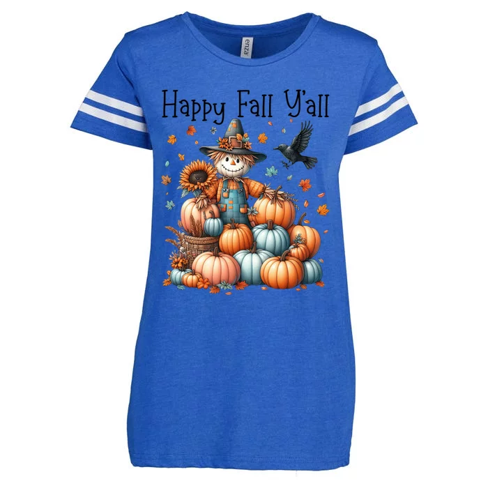 Scarecrow Happy Fall YAll Pumpkin Thanksgiving Halloween Gift Enza Ladies Jersey Football T-Shirt