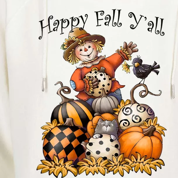 Scarecrow Happy Fall Y'all Pumpkin Thanksgiving Halloween Womens Funnel Neck Pullover Hood