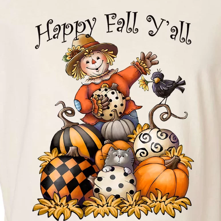 Scarecrow Happy Fall Y'all Pumpkin Thanksgiving Halloween Garment-Dyed Women's Muscle Tee