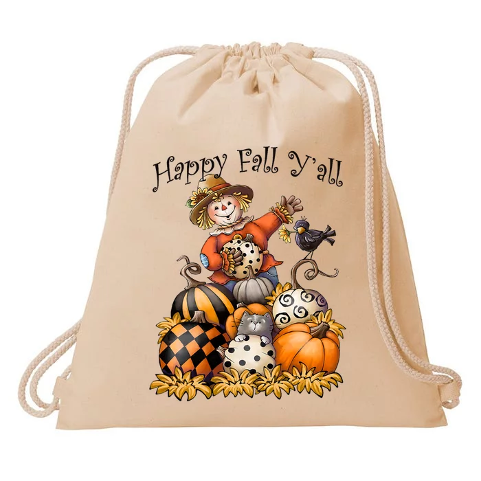 Scarecrow Happy Fall Y'all Pumpkin Thanksgiving Halloween Drawstring Bag