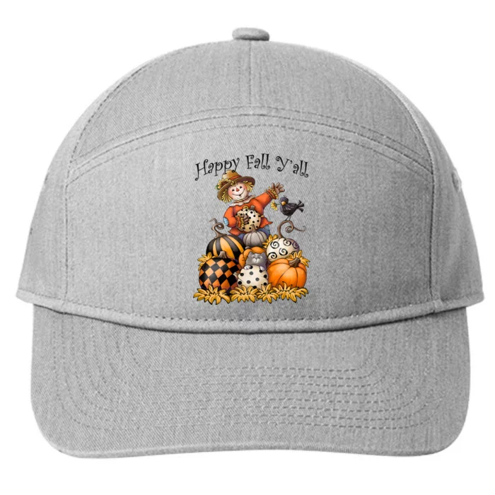 Scarecrow Happy Fall Y'all Pumpkin Thanksgiving Halloween 7-Panel Snapback Hat