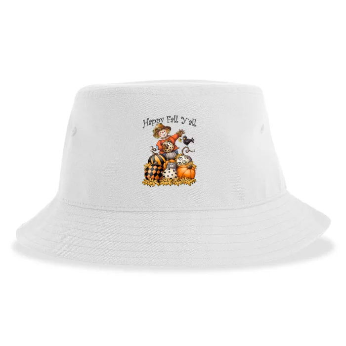 Scarecrow Happy Fall Y'all Pumpkin Thanksgiving Halloween Sustainable Bucket Hat