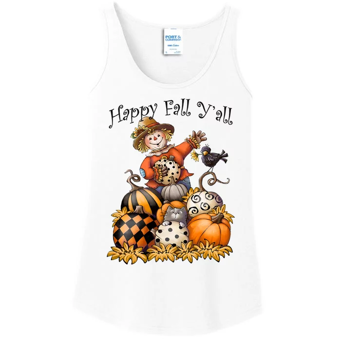 Scarecrow Happy Fall Y'all Pumpkin Thanksgiving Halloween Ladies Essential Tank