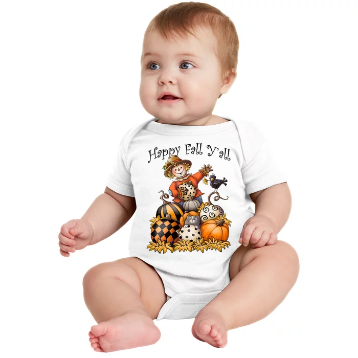 Scarecrow Happy Fall Y'all Pumpkin Thanksgiving Halloween Baby Bodysuit