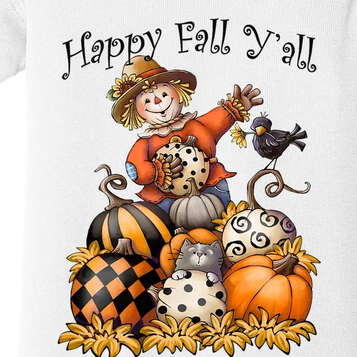 Scarecrow Happy Fall Y'all Pumpkin Thanksgiving Halloween Baby Bodysuit